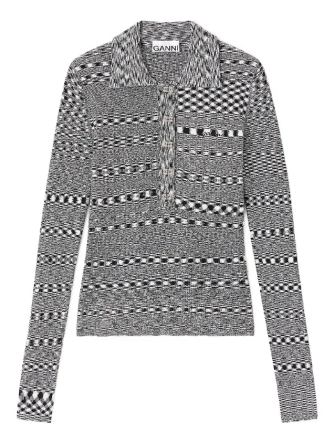GANNI space-dye check polo neck top Black K2606