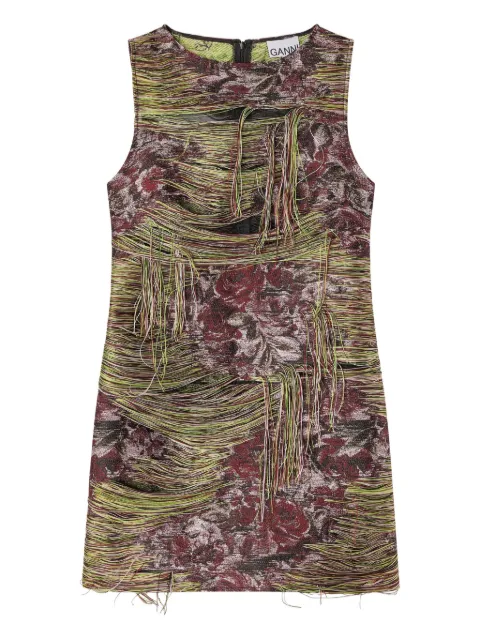 GANNI tapestry fringed mini dress Green W1061