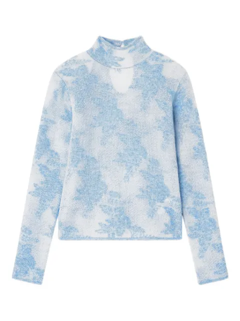 GANNI flower-jacquard mockneck sweater Blue K2642