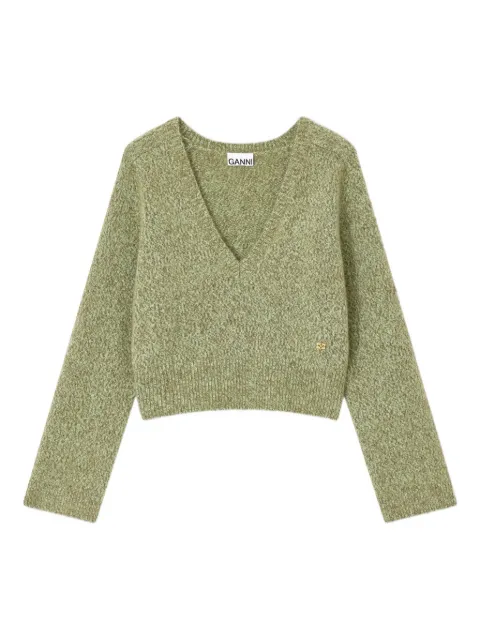 GANNI brushed V-neck sweater Green K2621