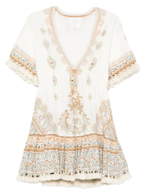 Camilla pom-pom trim V-neck mini dress White 00036791