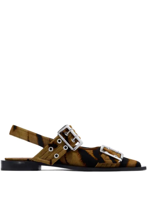 GANNI buckle-detail zebra-print mules Brown S3247