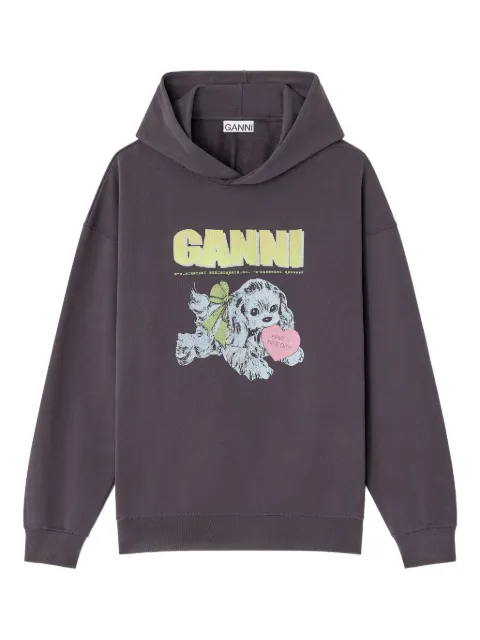 GANNI Puppy-print hooded sweatshirt Grey T4360