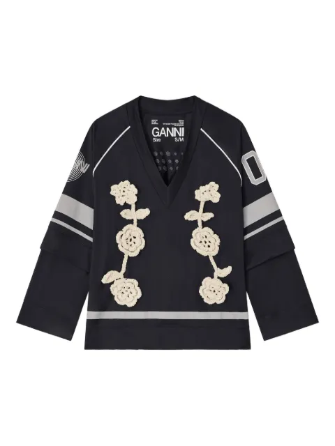 GANNI crocheted-flower top Black T4392