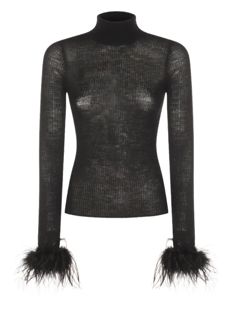 Blumarine feather-trimmed ribbed-knit jumper Black A522M647AN0990