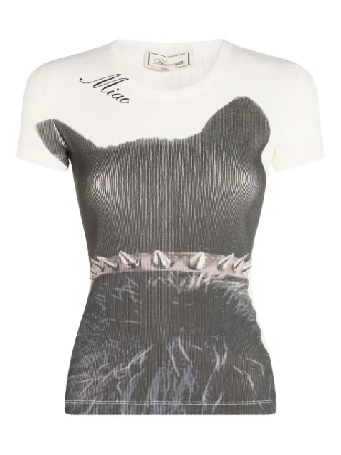 Blumarine cat-print fine-ribbed T-shirt White A522T109AC1039