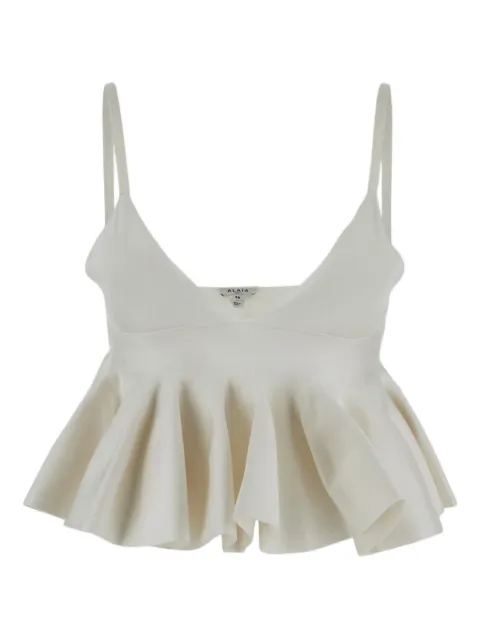 Alaïa Godet ruffled v-neck top Neutrals AA9F0009K044A