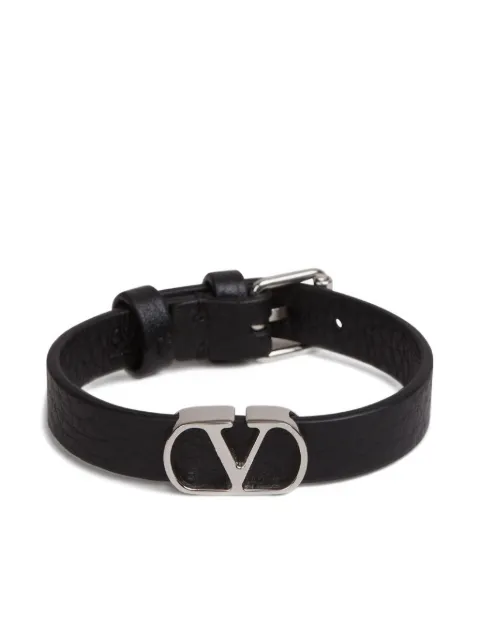 Valentino Garavani Vlogo Signature leather bracelet Black YJ0X63NTP