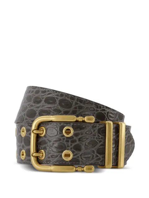 BY FAR Duo croc-embossed buckle belt Grey 22PFDUCEMCCEM