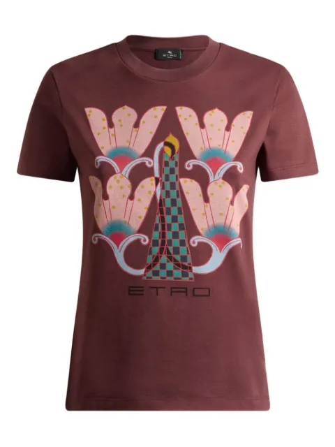 ETRO floral-print graphic T-shirt Brown WRMA0006AKD28