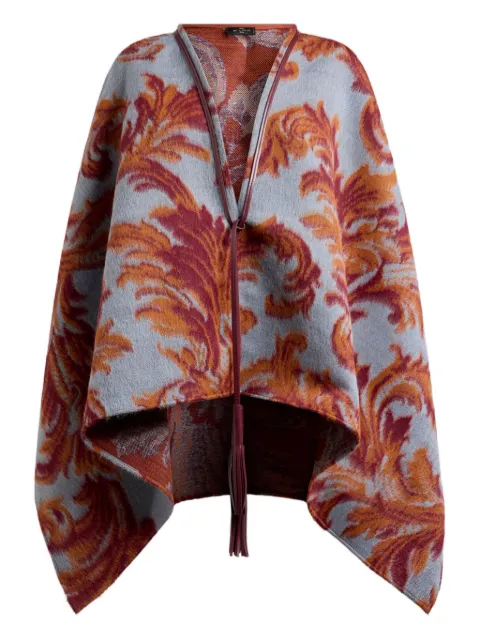 ETRO leaf-jacquard tassel cape Blue WRBD001299TJB46
