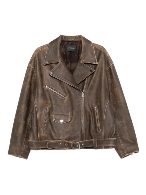 Manokhi Kaisa belted-leather biker jacket Brown MANO641