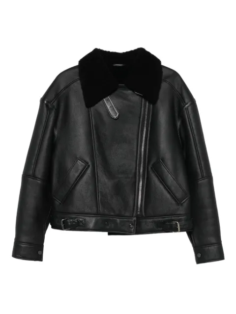 Manokhi shearling-collared leather jacket Black MANO658