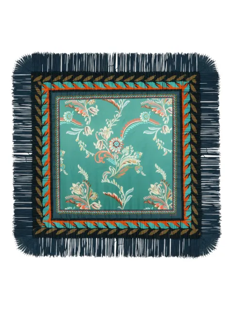 ETRO daffodil-motif fringed scarf Blue WAXA0006AR418