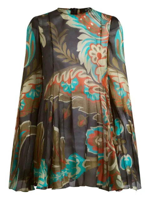 ETRO pleated floral-print mini dress Brown WRHA051299SP1I8
