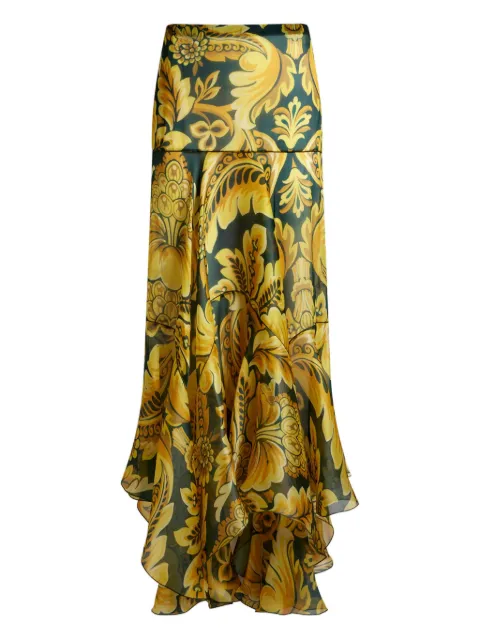 ETRO floral-print ruffled maxi skirt Green WRFA015199SA1K2