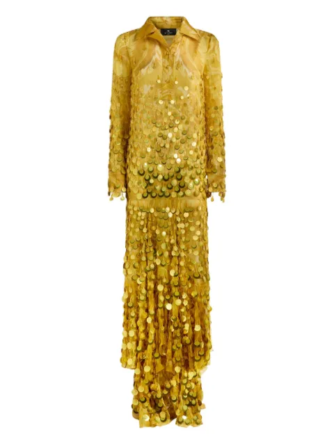ETRO long silk dress with sequin embroidery Yellow WRHA0474AR401