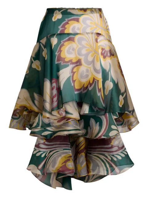 ETRO floral ruffled asymmetric skirt Green WRFA017199SP1I8
