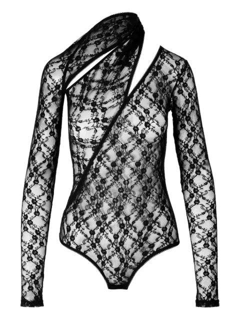 Ioana Ciolacu Broderick lace-paneled asymmetric bodysuit Black IC26BD05