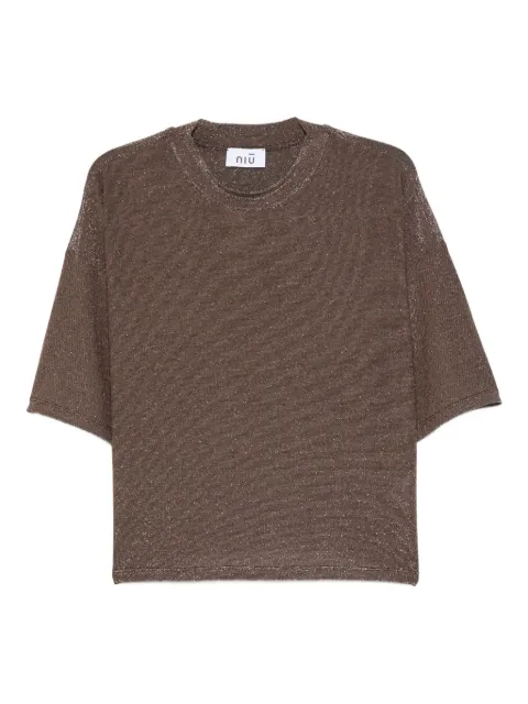 Niu glitter-effect short-sleeve T-shirt Brown AW25504J00802W289