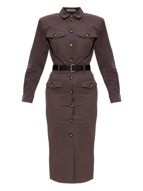 Self-Portrait buttoned-up belted dress Brown AW25077MABR