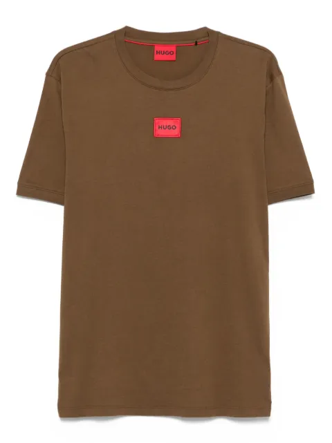 HUGO logo-embroidered cotton T-shirt Brown 50447978