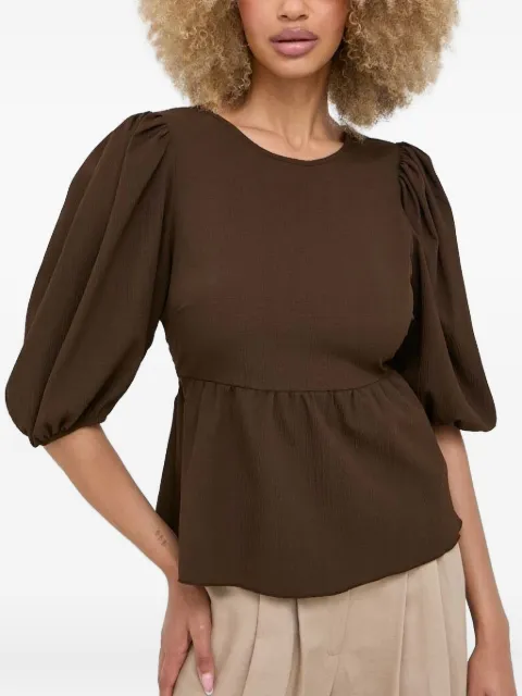 Notes du Nord puff-sleeve peplum top Brown 13231