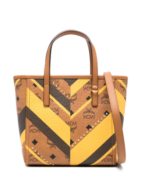 MCM chevron-pattern studded tote bag Brown MWPFAMT01