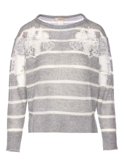 TWINSET striped-pattern lace-embellished sweater Grey 252TP3252