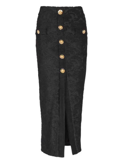 Balmain button-embellished damask skirt Black FF1LE481JK65100PL