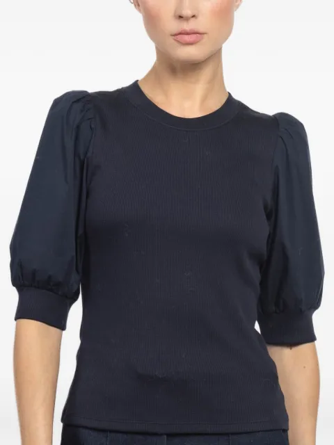 Veronica Beard Coralee puff-sleeve ribbed top Blue J2507JY152T0296