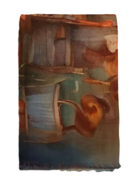D'aniello Perla abstract-print fringed scarf Orange PERLA