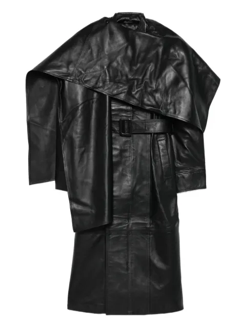 ducie Nina wrap around belted leather coat Black NINA
