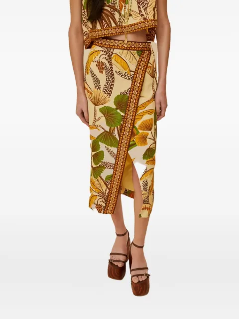 FARM Rio foliages ketch-print sketch wrap midi skirt Neutrals 336484