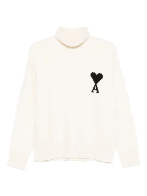 AMI Paris Ami De Coeur logo turtle-neck sweater Neutrals UKS839018