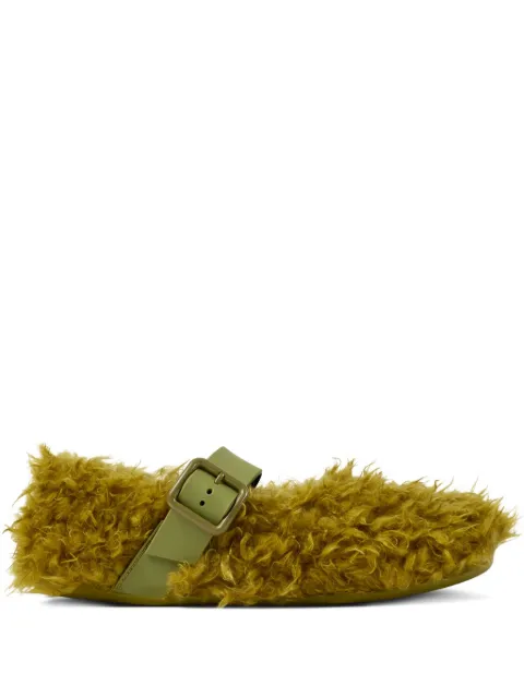 CamperLab Wabi furry buckle flat pumps Green A500036003