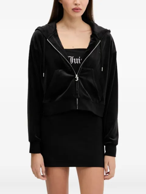 Juicy Couture hooded velour zip-up top Black JCBAS225