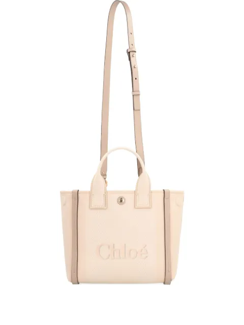 Chloé small Carry logo-embossed canvas tote bag Neutrals CHC25SS911O65