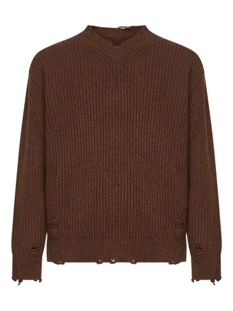 MM6 Maison Margiela ribbed v-neck distressed sweater Brown S52HN0011M13138