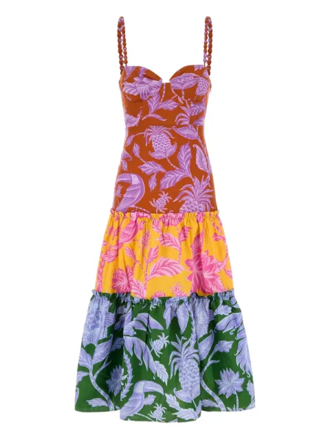 FARM Rio tropical-print tiered midi dress Pink 332216