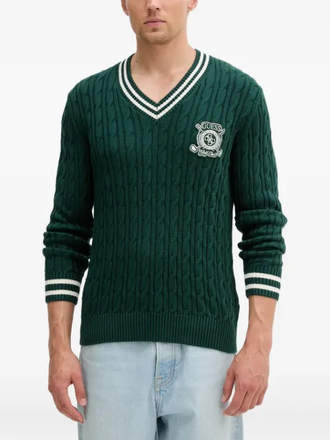 GUESS USA cable-knit V-neck sweater Green M5YR12Z30W1