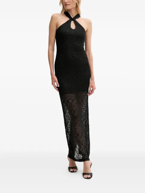 GUESS USA halter-neck open-knit maxi dress Black W5YK48Z37G0