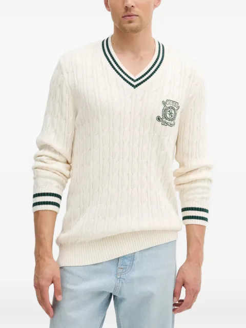 GUESS USA cable-knit V-neck sweater White M5YR12Z30W1