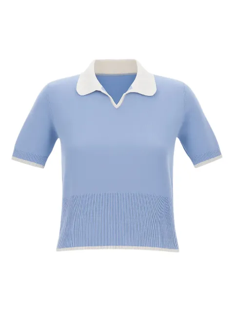 Thom Browne ribbed-knit short-sleeve polo top Blue FKP122AY2001