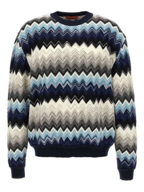 Missoni crew neck sweater with flame zigzag pattern Blue US25WN0CBC005A