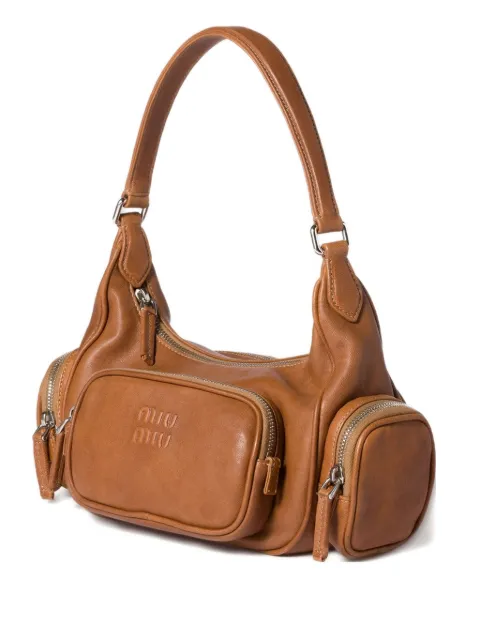 Miu Miu Pocket logo zip leather shoulder bag Brown 5BC188VOLT2CRL