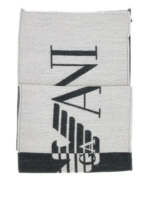 Emporio Armani maxi logo fringed scarf Black EM003764AF19799M