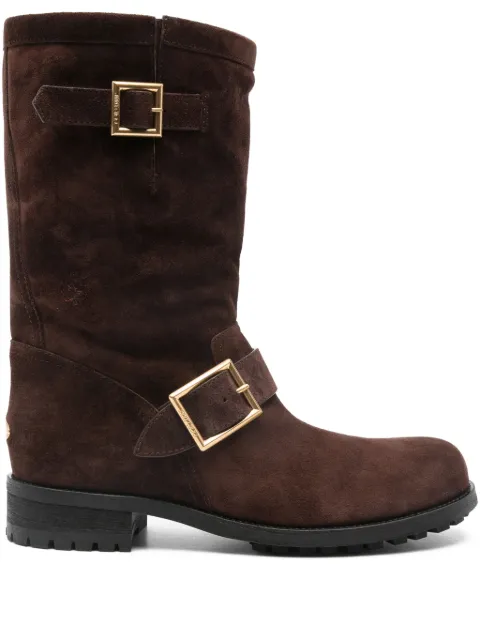 Jimmy Choo buckle biker suede boots Brown J000180930