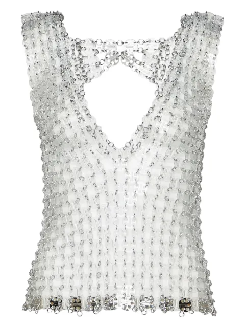 Rabanne chain-link v-neck top White 13ETTO054PA003783