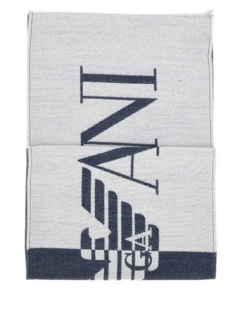Emporio Armani logo-embellished fringed scarf White EM003764AF19799M